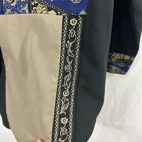 Koos Of Course Mixed Pattern Blue Black Button Up Shirt Womens Size L Lagenlook - Picture 10 of 12